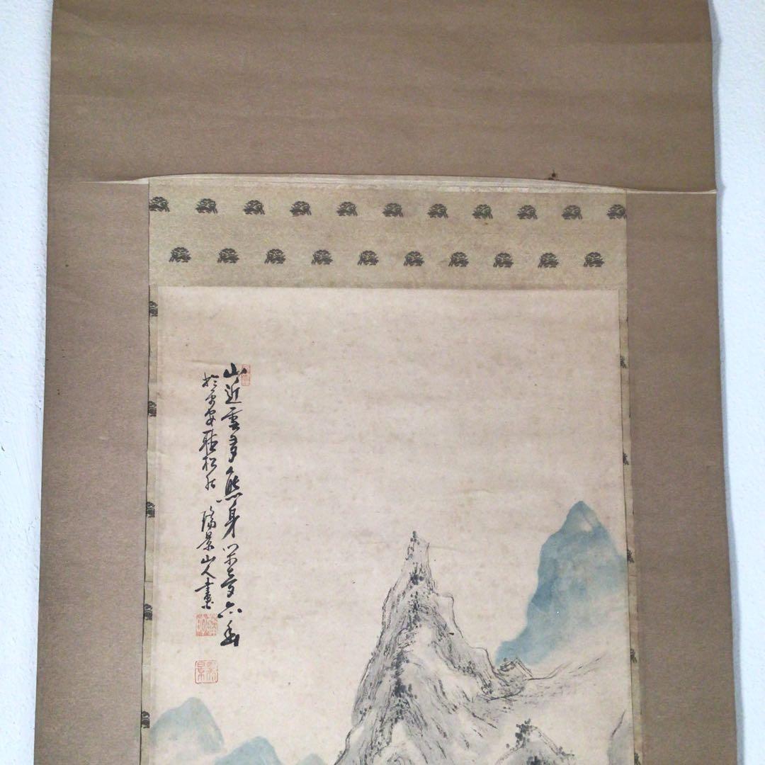 No4421 掛軸　水墨山水画　松渓　肉筆紙本　茶道具　古画　古美術　送料無料