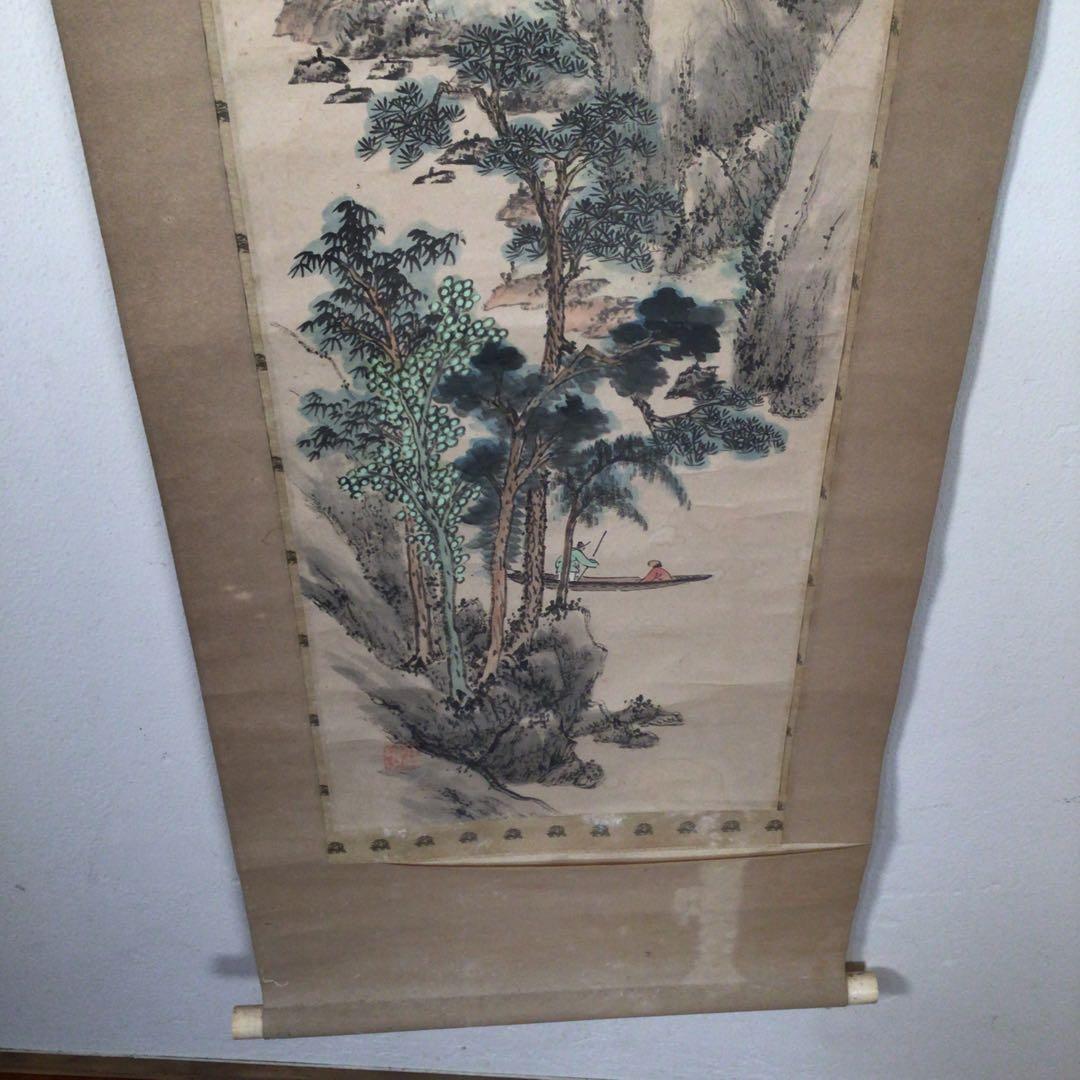 No4421 掛軸　水墨山水画　松渓　肉筆紙本　茶道具　古画　古美術　送料無料