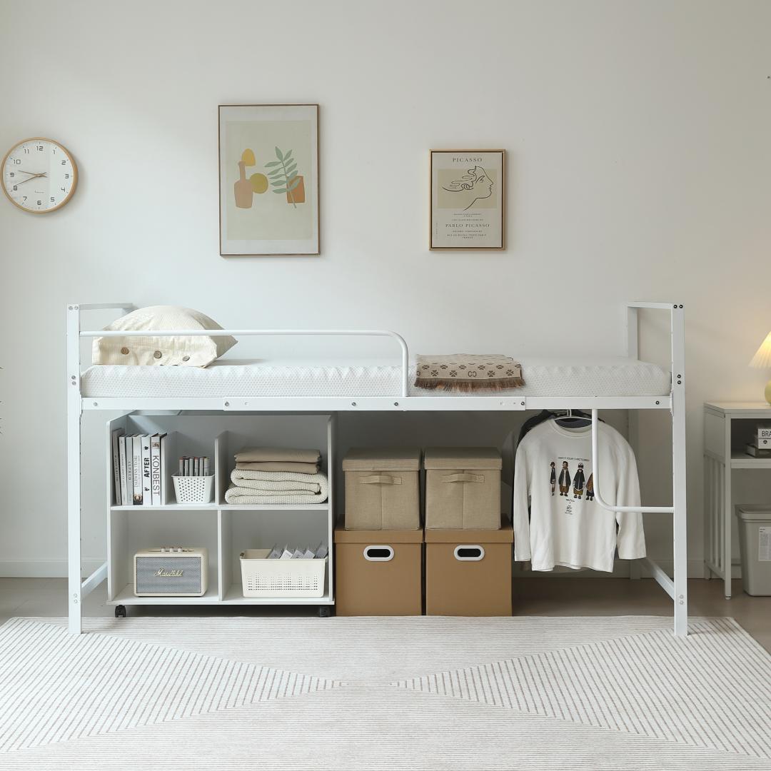 超人気！パイプベッド シングル【高さ110cm】 収納 北欧風 大人 WHITE