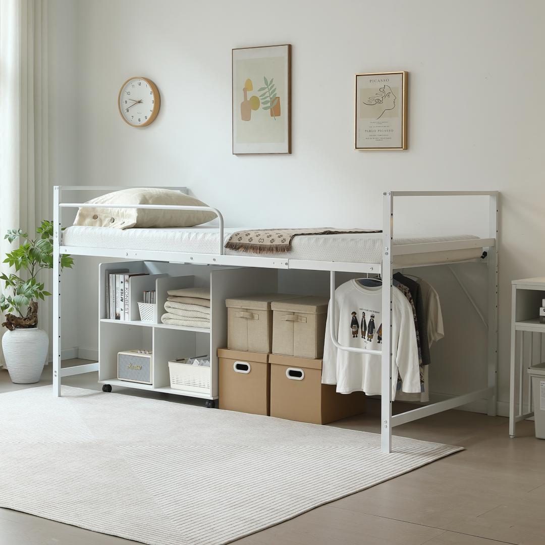 超人気！パイプベッド シングル【高さ110cm】 収納 北欧風 大人 WHITE