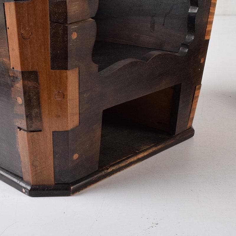 茶道具　唐木縞黒檀製　持ち手付煙草入　煙草盆　C　R7616C