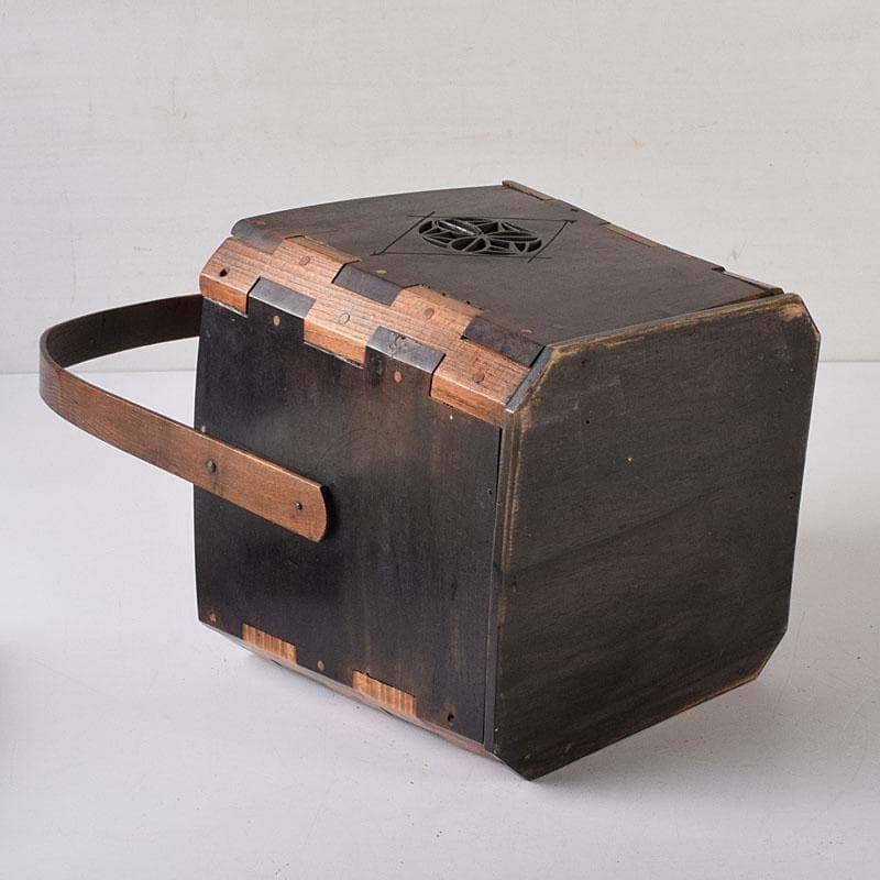 茶道具　唐木縞黒檀製　持ち手付煙草入　煙草盆　C　R7616C