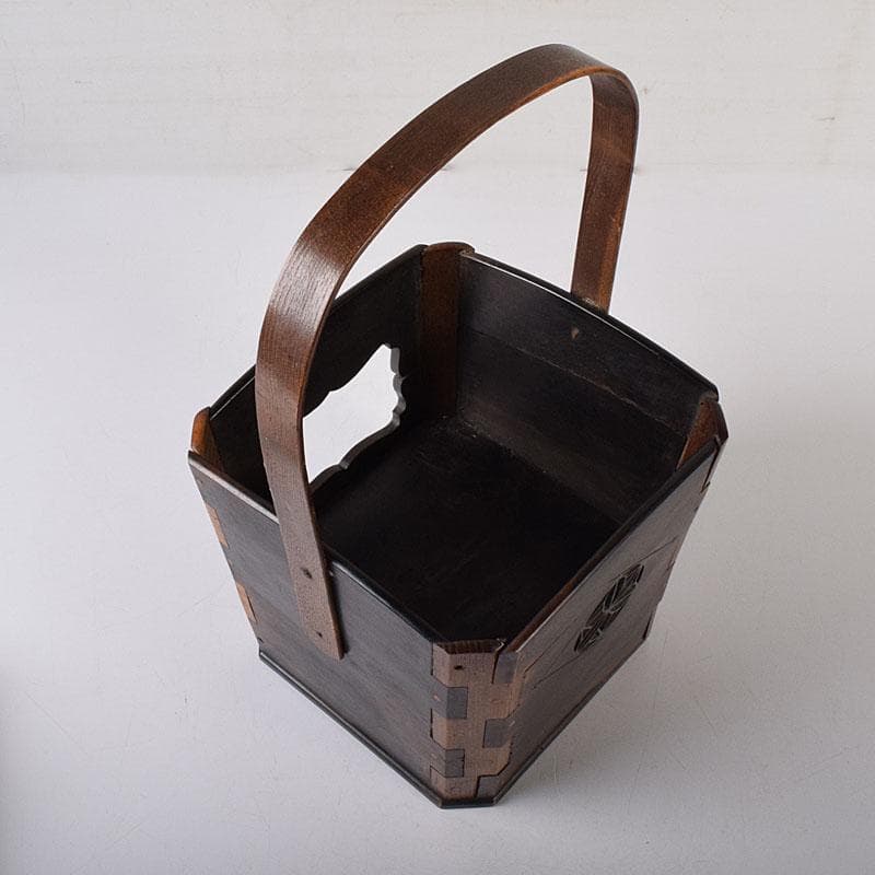 茶道具　唐木縞黒檀製　持ち手付煙草入　煙草盆　C　R7616C