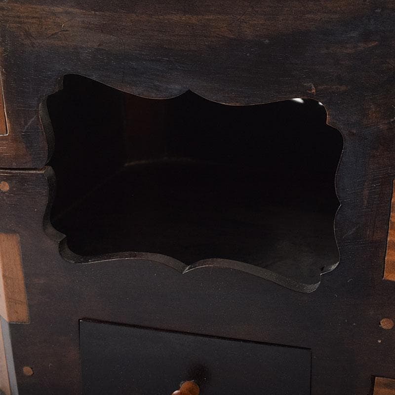 茶道具　唐木縞黒檀製　持ち手付煙草入　煙草盆　C　R7616C