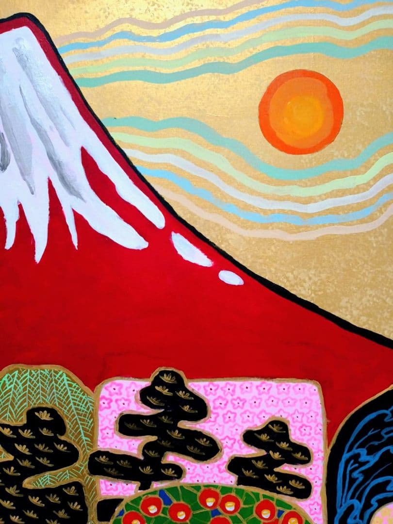 【F20号】片岡球子【めで多き富士】手描き/表裏サイン/油彩/絵画/額縁/額装