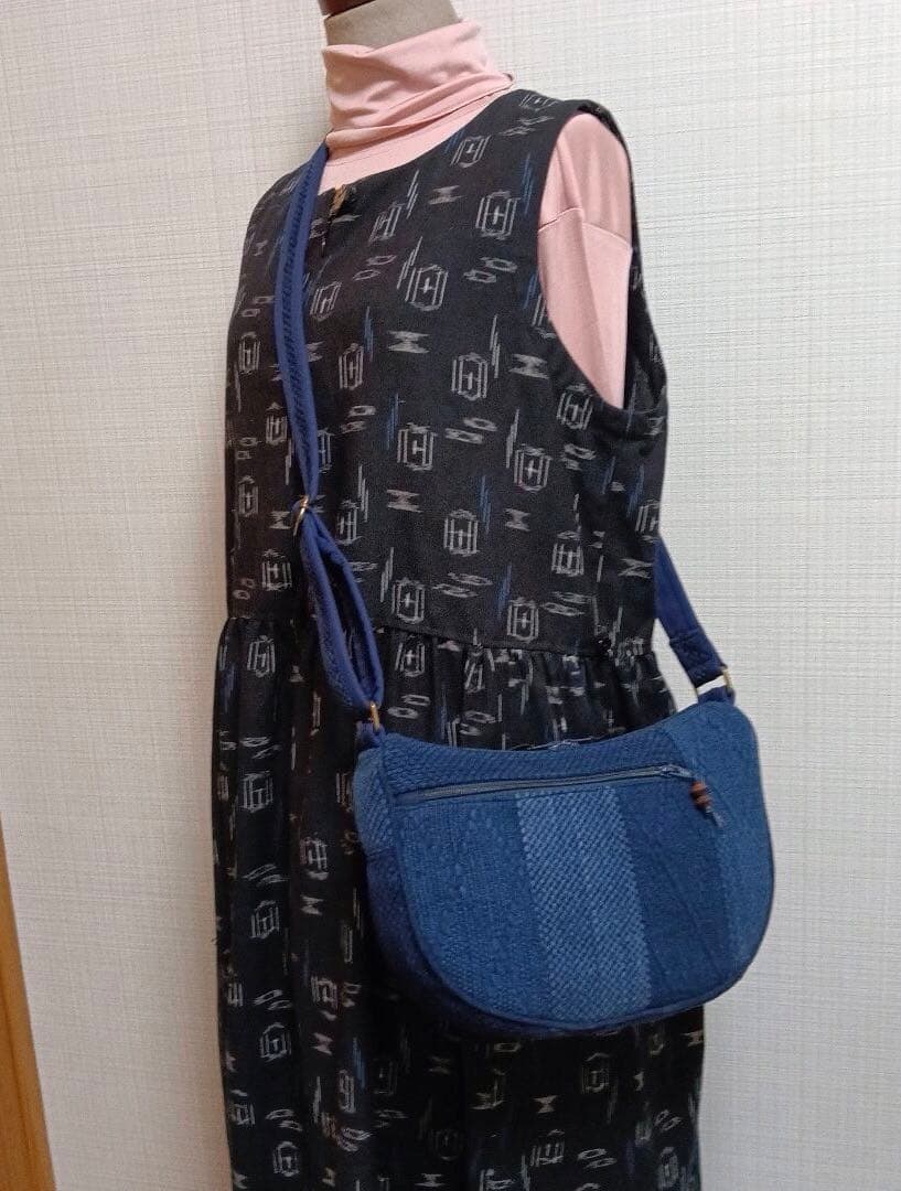 古布藍染木綿二重剣道着　小さめショルダーバッグ　ハンドメイド