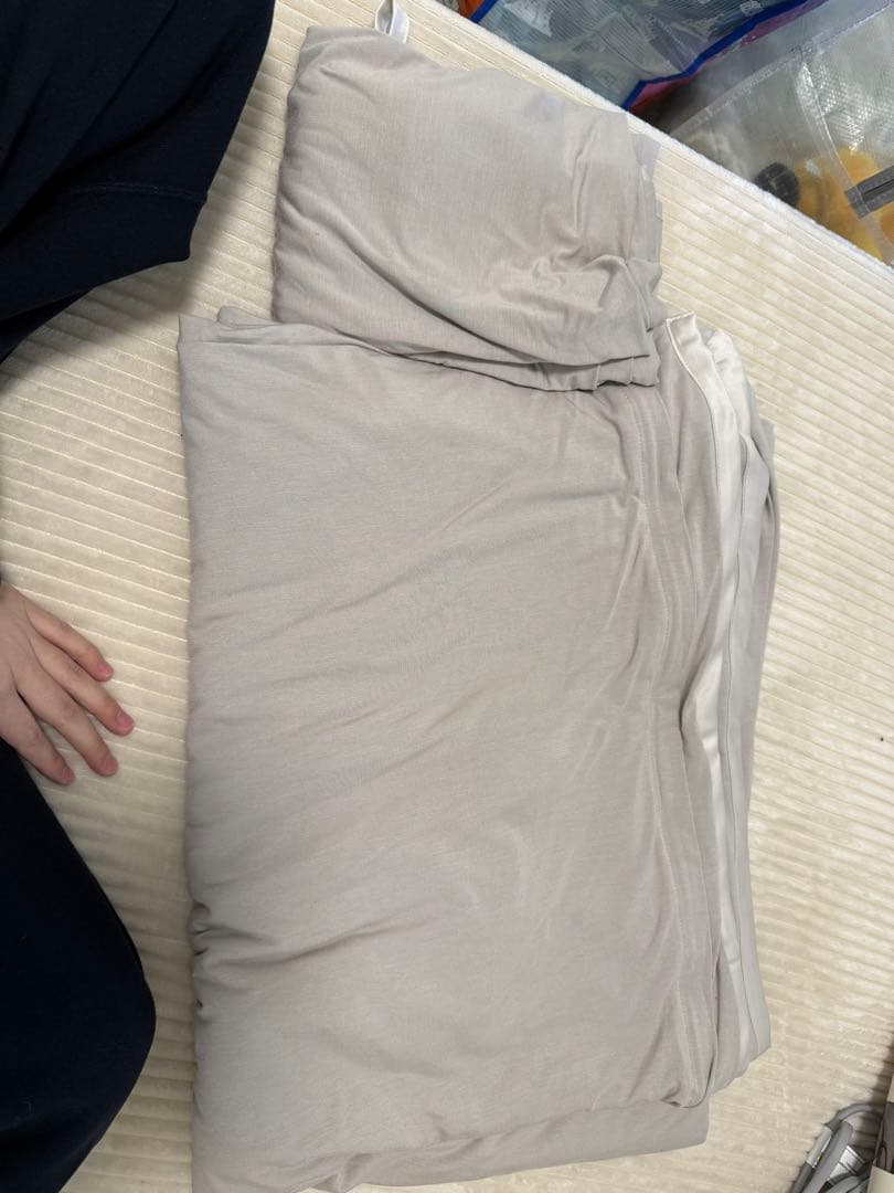 ライトグレー 枕カバー・掛け布団カバー セットリボン付き