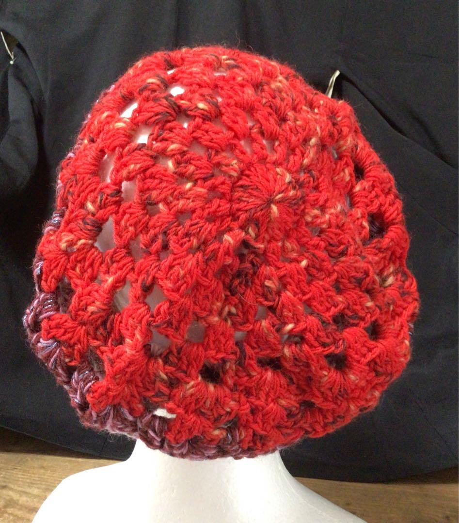 手作りニット帽　タム　　ベレー帽　赤　ピンク　ウール80%