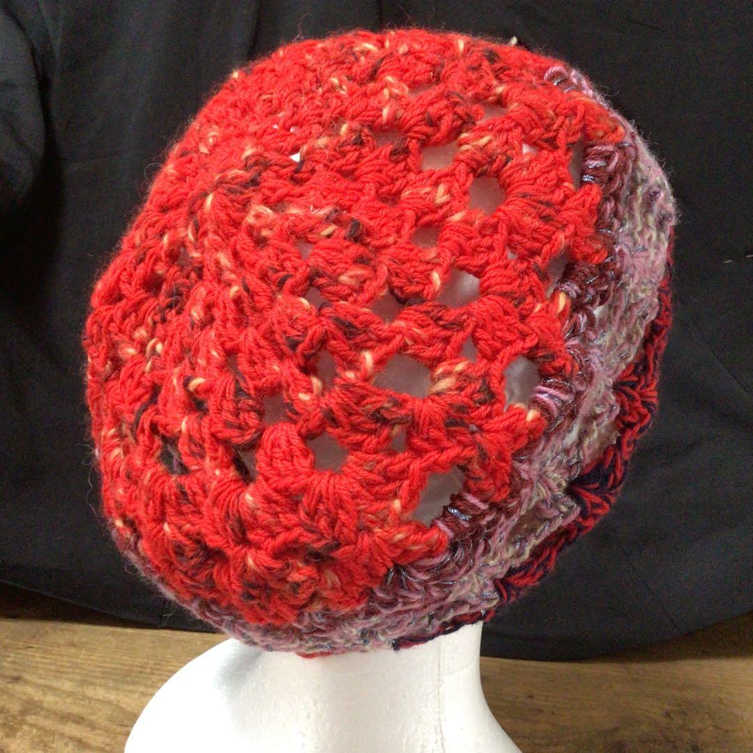 手作りニット帽　タム　　ベレー帽　赤　ピンク　ウール80%