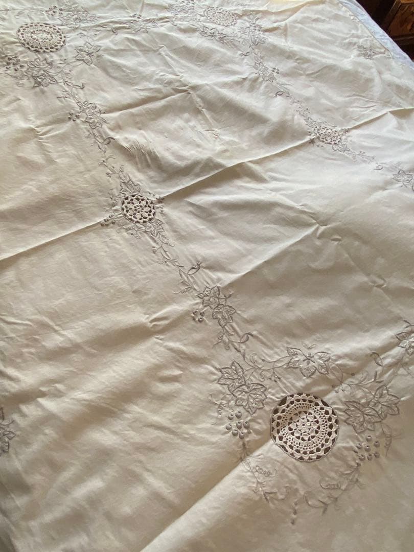 レース編み美しい ビンテージ 　テーブルクロス １８０cm×１３５cm