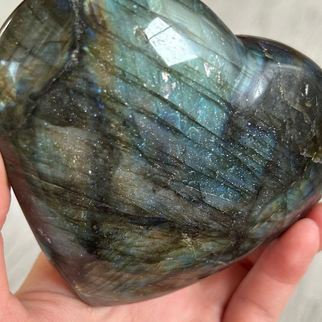 ラブラドライト　大きめ　ハート　両面シラー良い　402g