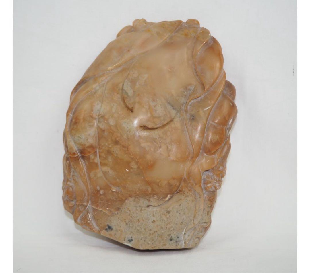 送料無料　時代物　寿山石彫刻 唐子寿老人置物 中国古玩