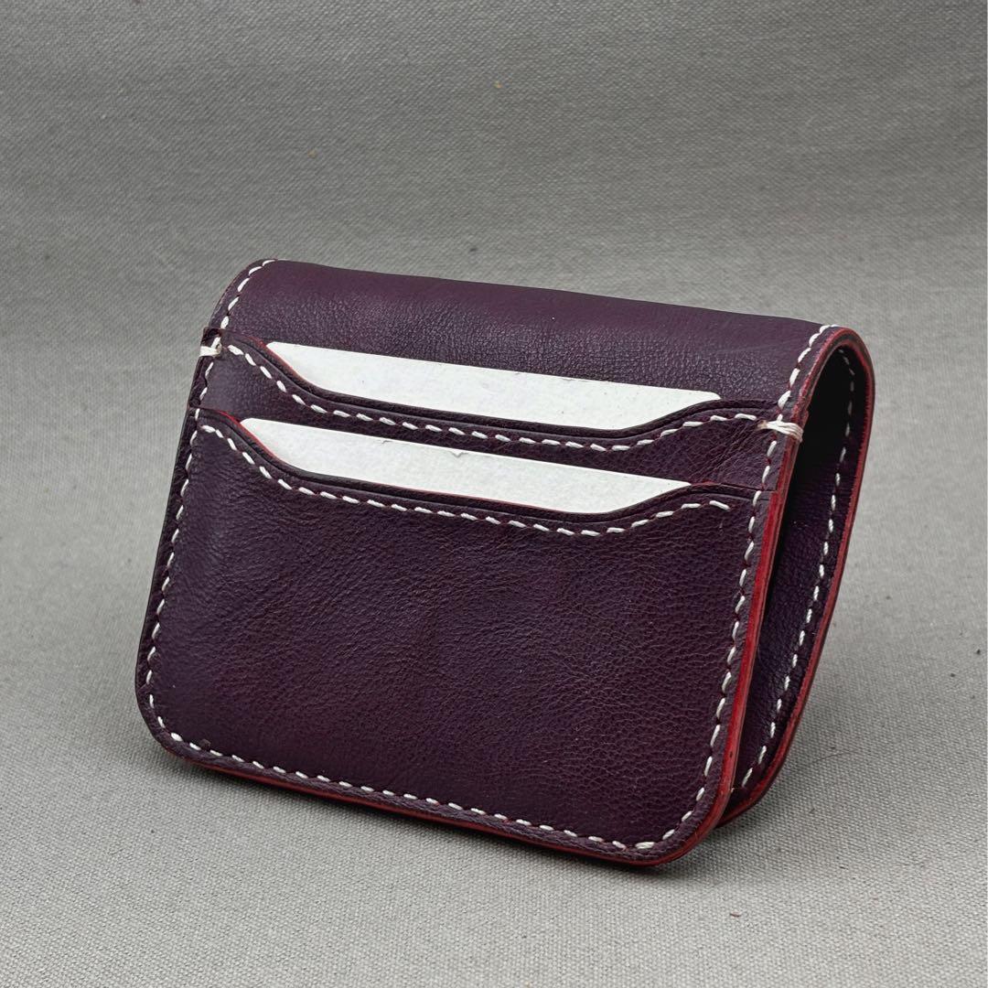 ハンドメイド（手縫い）ヌメ革（バーガンディ） 二つ折り財布