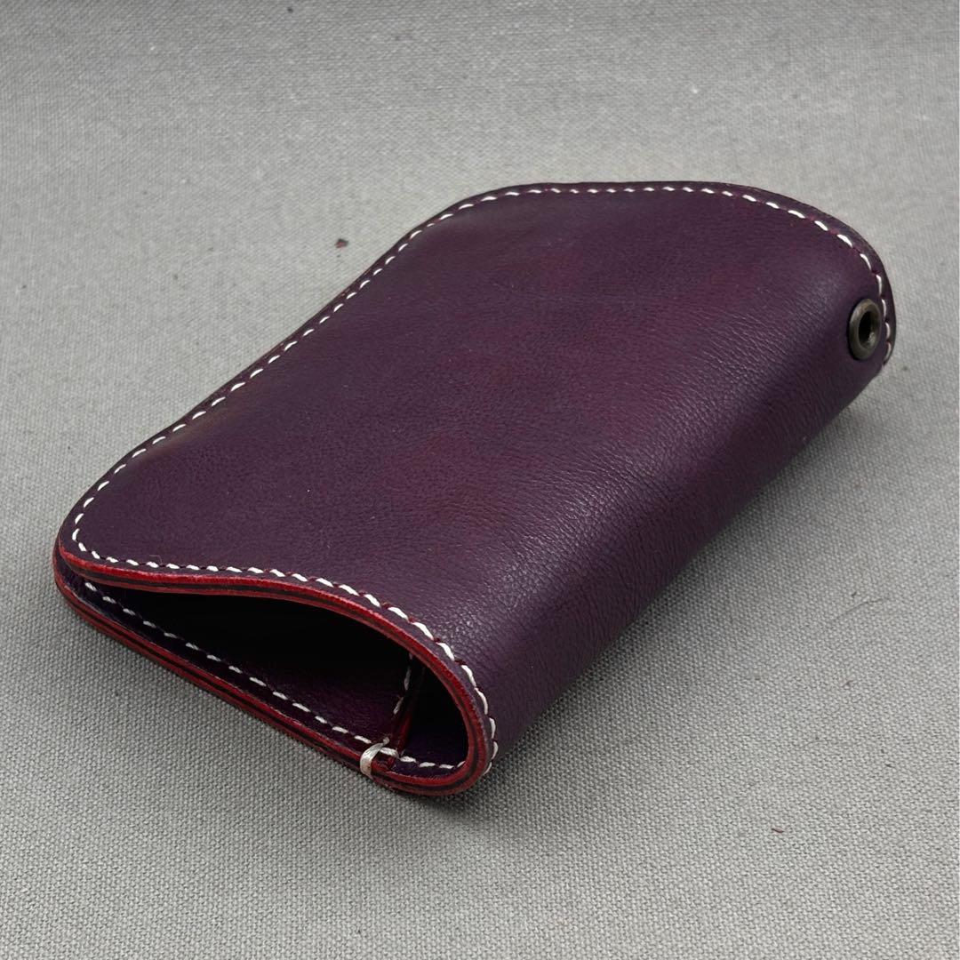 ハンドメイド（手縫い）ヌメ革（バーガンディ） 二つ折り財布
