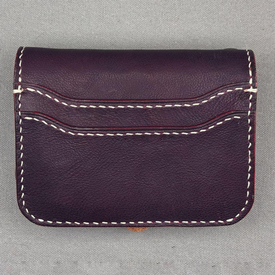 ハンドメイド（手縫い）ヌメ革（バーガンディ） 二つ折り財布