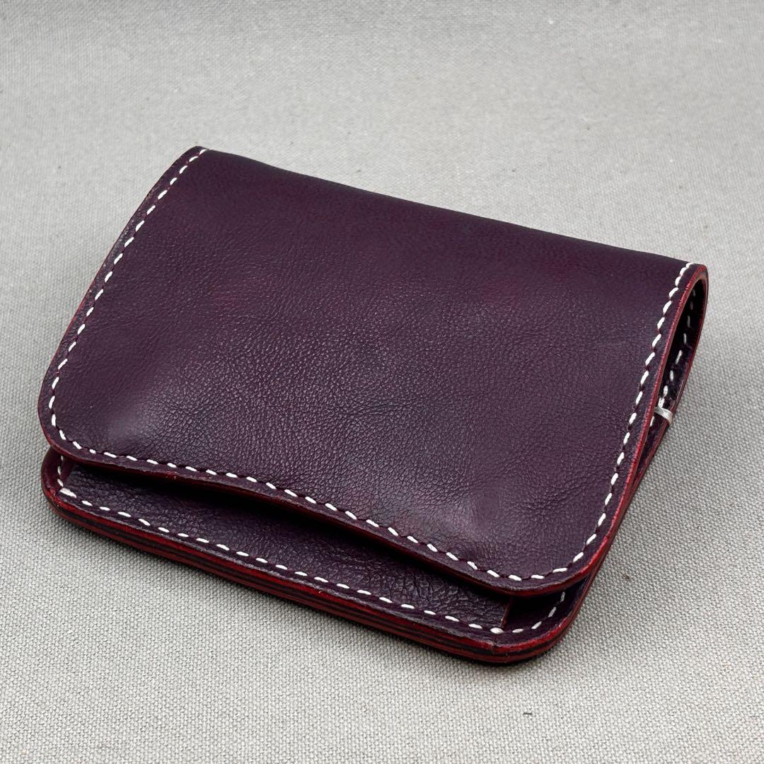 ハンドメイド（手縫い）ヌメ革（バーガンディ） 二つ折り財布