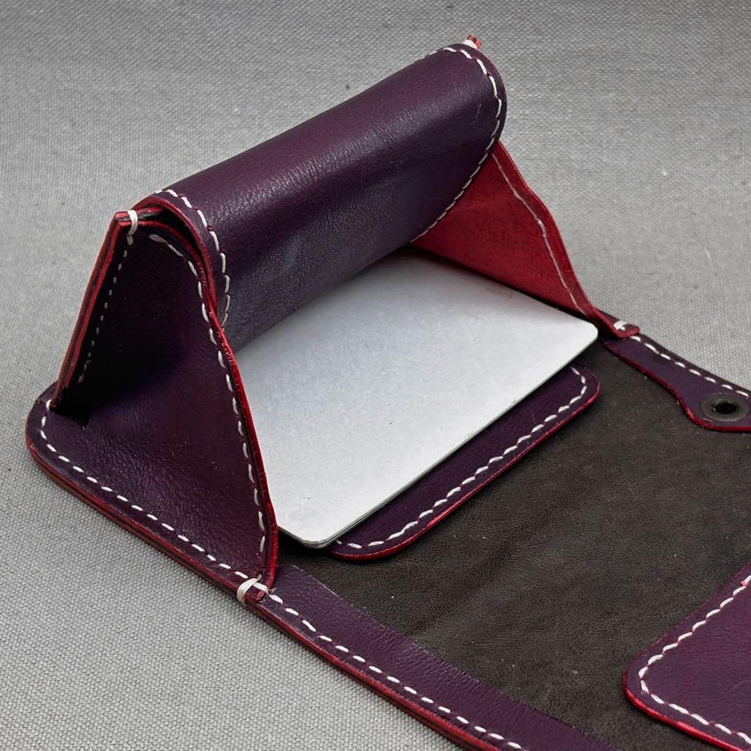 ハンドメイド（手縫い）ヌメ革（バーガンディ） 二つ折り財布