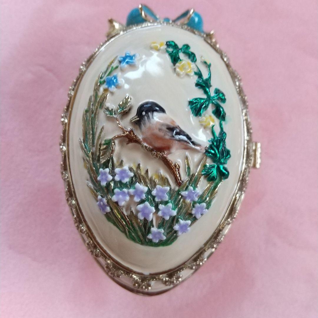 Tasha Tudor 陶器製 鳥と花の卵型ジュエリーボックス