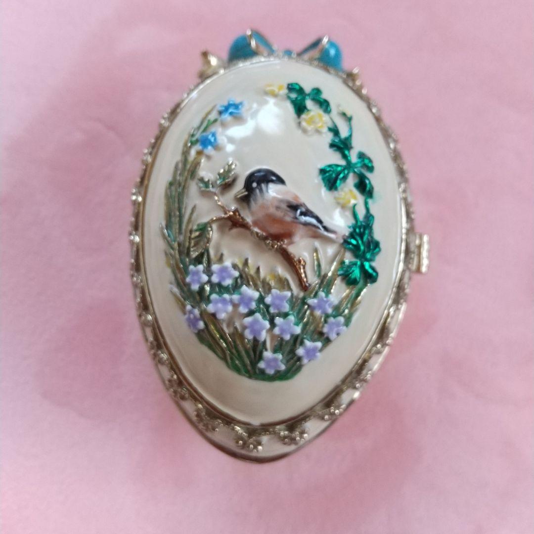 Tasha Tudor 陶器製 鳥と花の卵型ジュエリーボックス