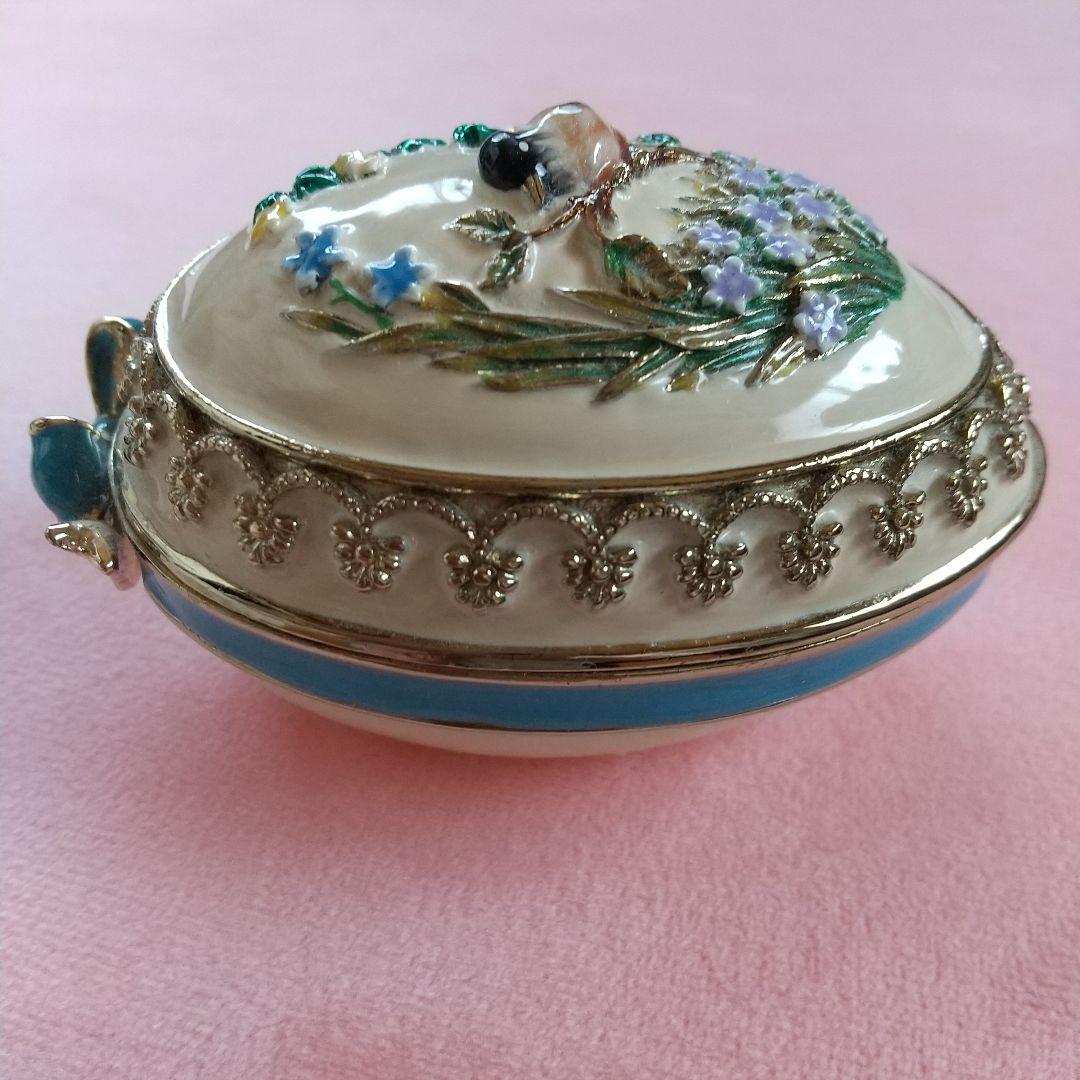 Tasha Tudor 陶器製 鳥と花の卵型ジュエリーボックス