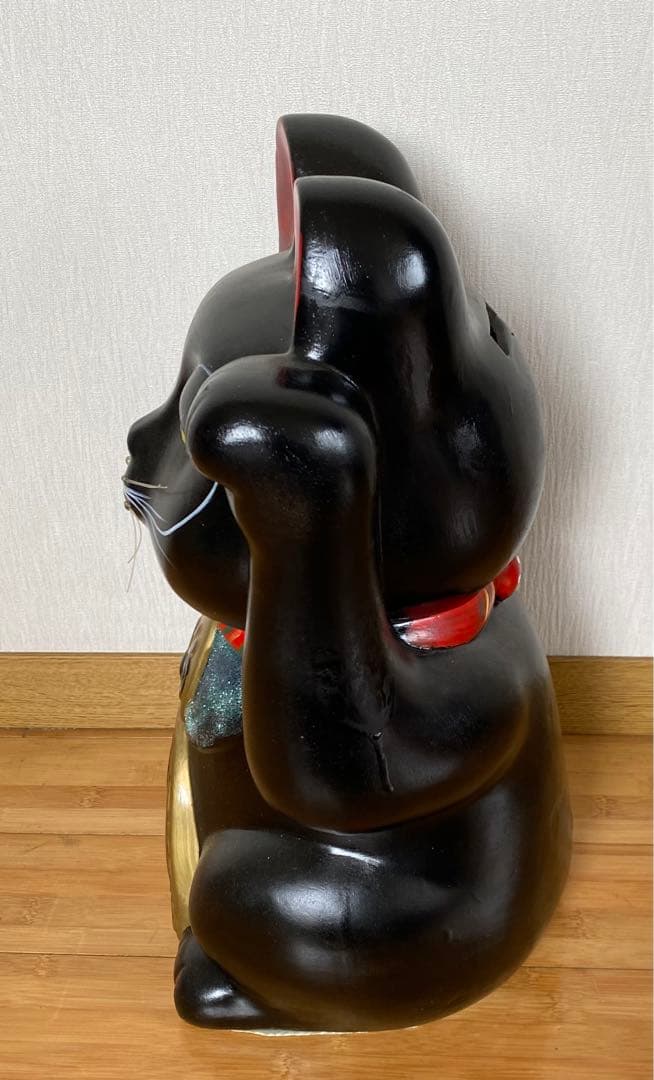 特大黒招き猫 貯金箱　開運手長招き猫