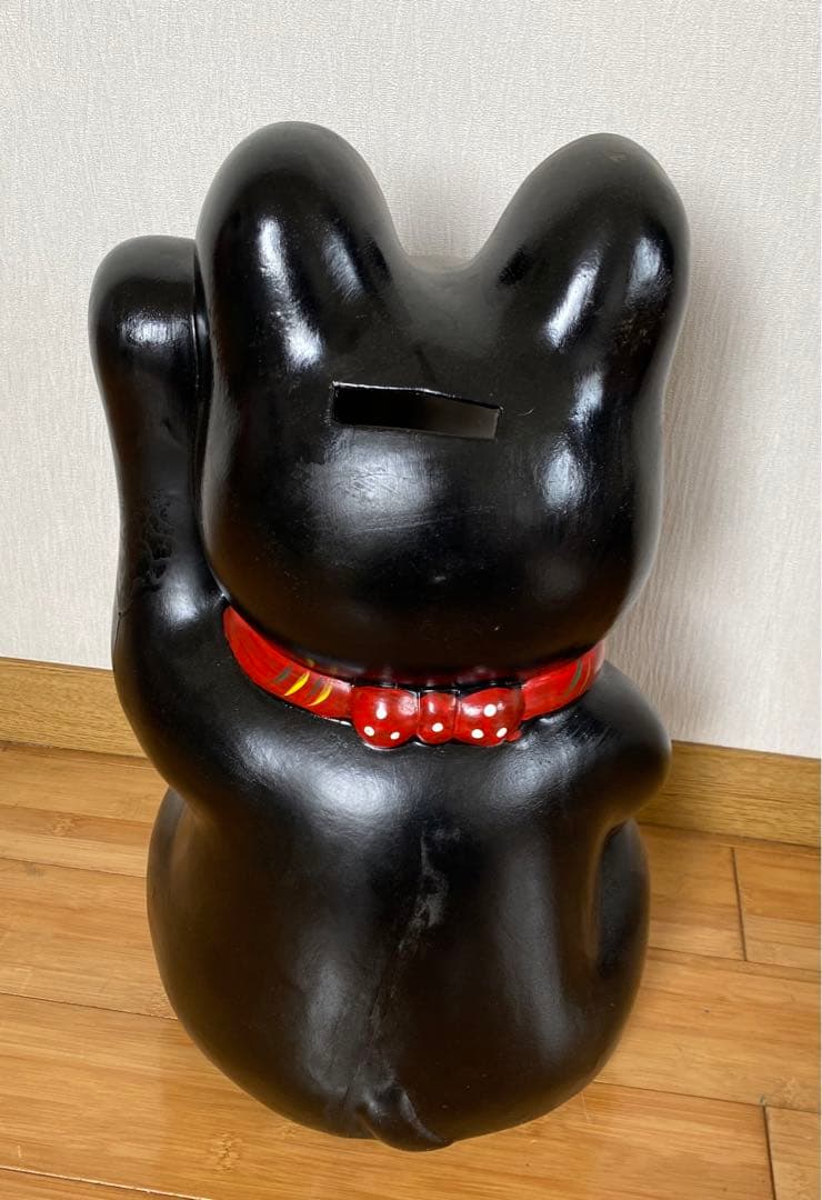 特大黒招き猫 貯金箱　開運手長招き猫