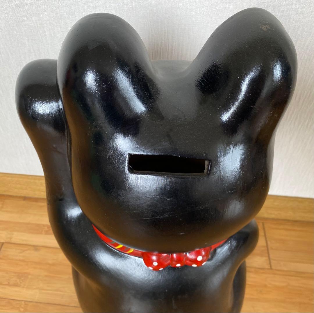 特大黒招き猫 貯金箱　開運手長招き猫