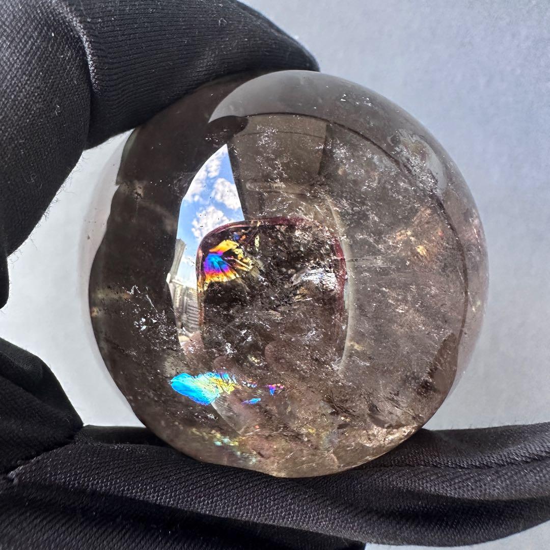 開運 魔除 ❗️レインボー☆スモーキークォーツ丸玉☆パワーストーン天然石A1117