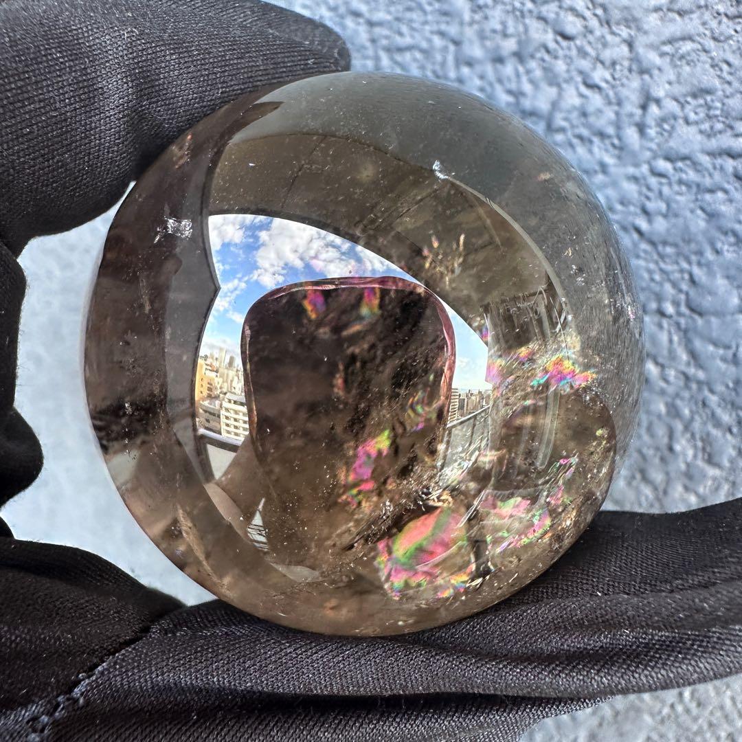 開運 魔除 ❗️レインボー☆スモーキークォーツ丸玉☆パワーストーン天然石A1117
