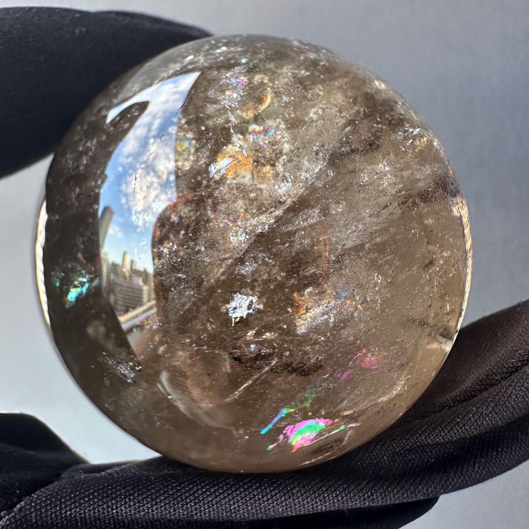 開運 魔除 ❗️レインボー☆スモーキークォーツ丸玉☆パワーストーン天然石A1117