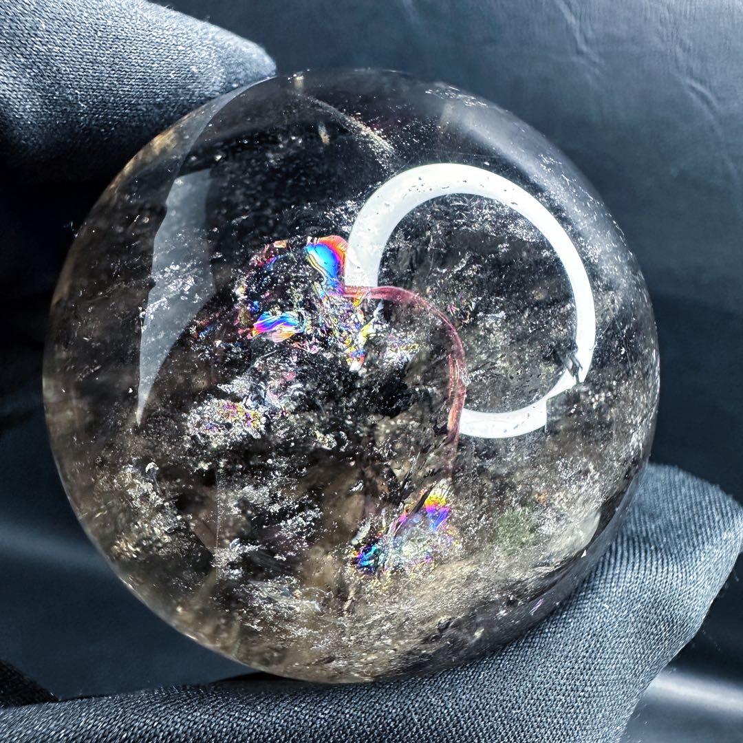 開運 魔除 ❗️レインボー☆スモーキークォーツ丸玉☆パワーストーン天然石A1117