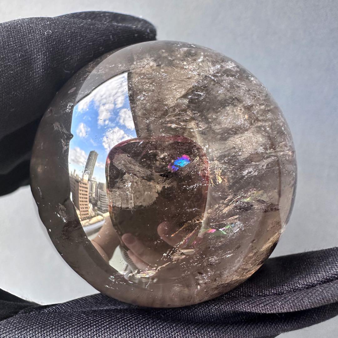 開運 魔除 ❗️レインボー☆スモーキークォーツ丸玉☆パワーストーン天然石A1117