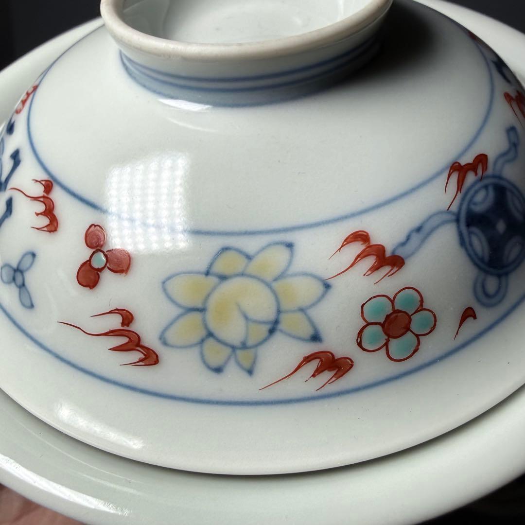 人間国宝　十三代　今泉今右衛門　錦　火馬文様蓋物　五客　共箱　高級ライン