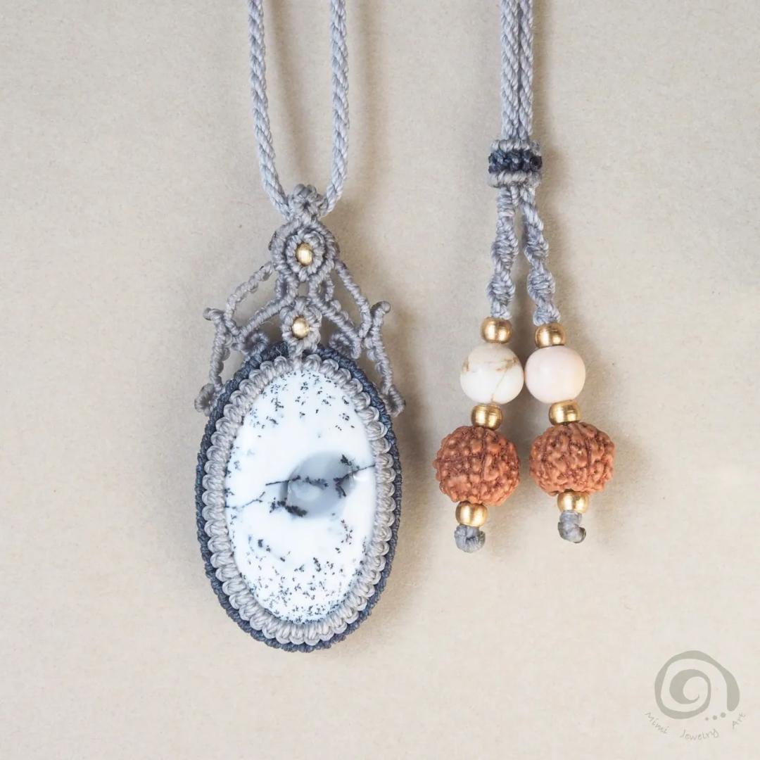 デンドリティック アゲート マクラメ ネックレス ルドラクシャ