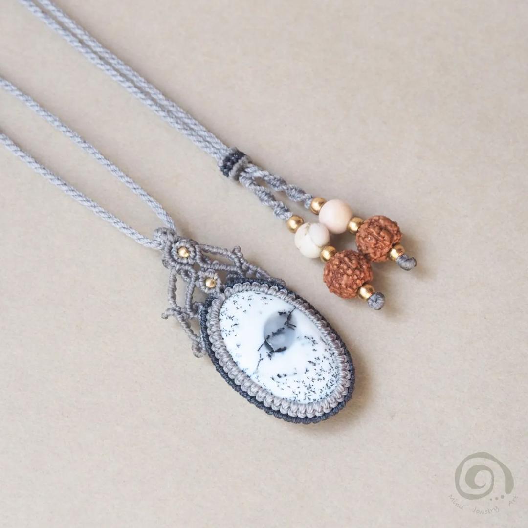 デンドリティック アゲート マクラメ ネックレス ルドラクシャ