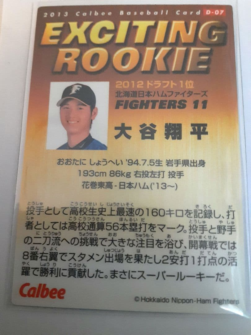 大谷翔平　プロ野球チップスカード2013 ルーキーカード