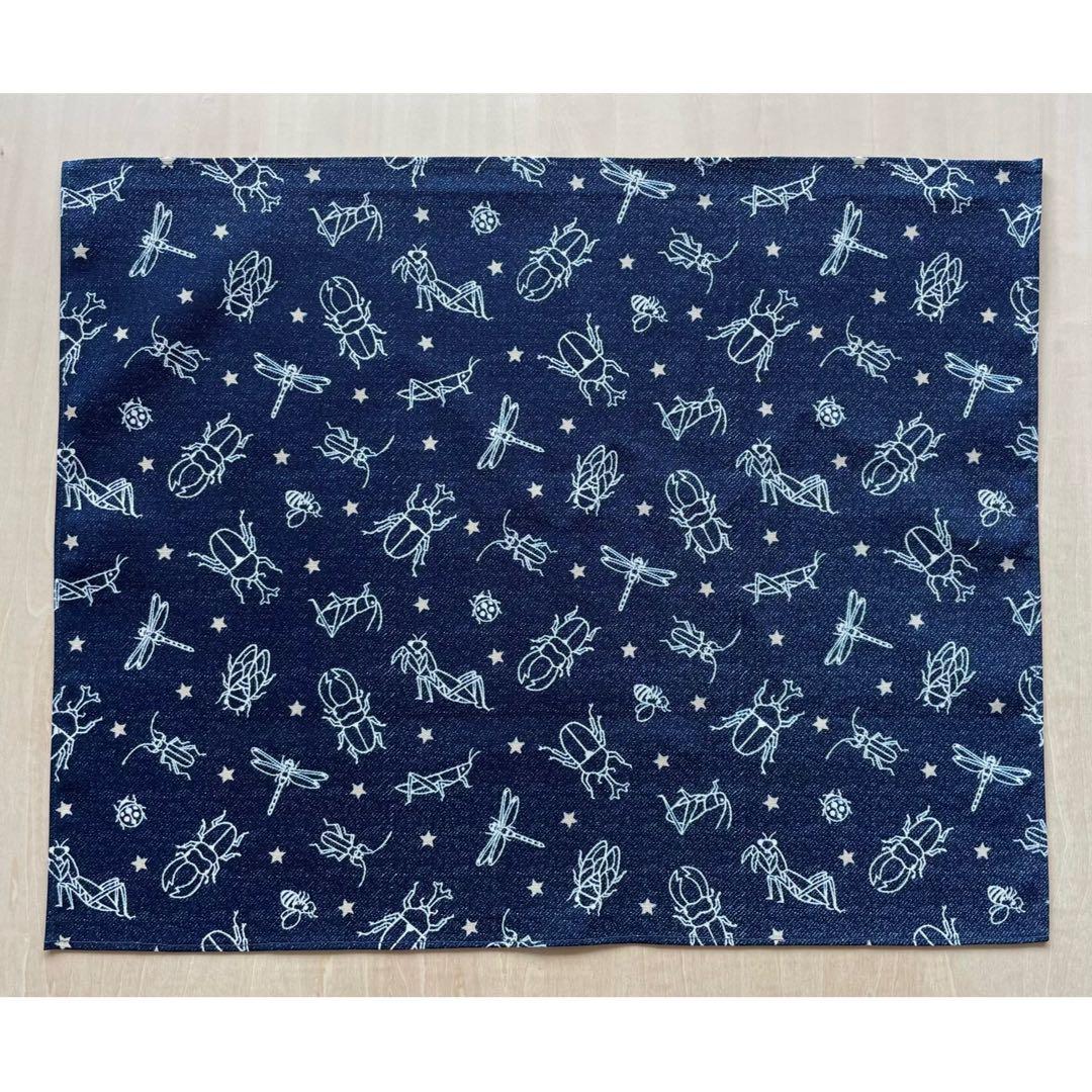 ☆給食セット 巾着&ランチョンマット デニム調昆虫＊ネイビー＊片紐5