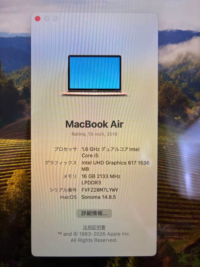 美品 MacBook Air 2019 13インチ i5 16GB/1TB