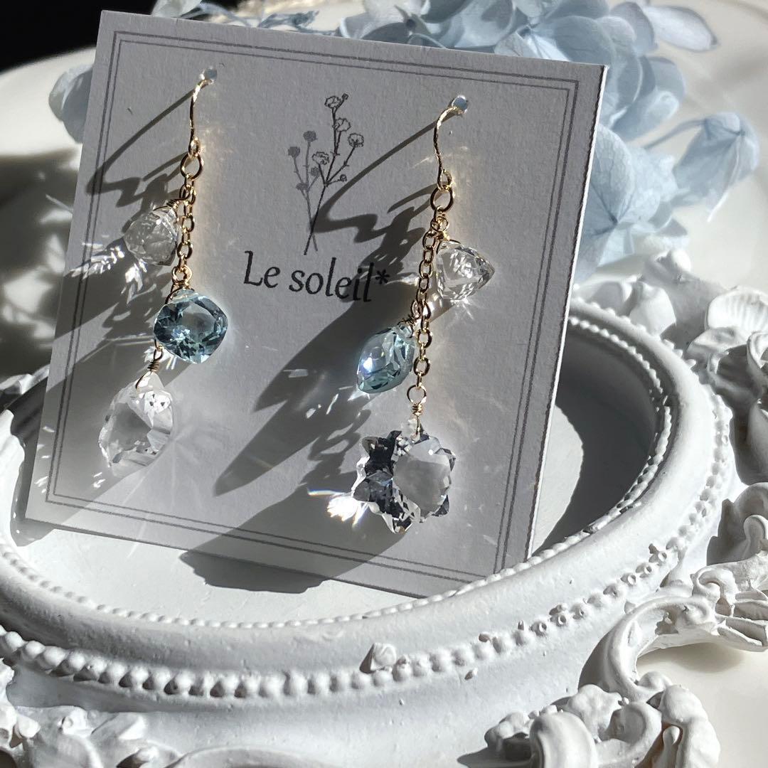 ポメころび◆ラスト1点✧雪の結晶✧水晶×スカイブルートパーズピアス