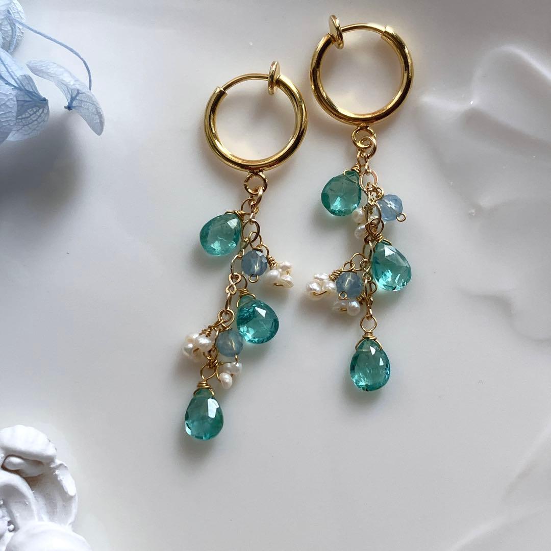 ポメころび◆ラスト1点✧雪の結晶✧水晶×スカイブルートパーズピアス