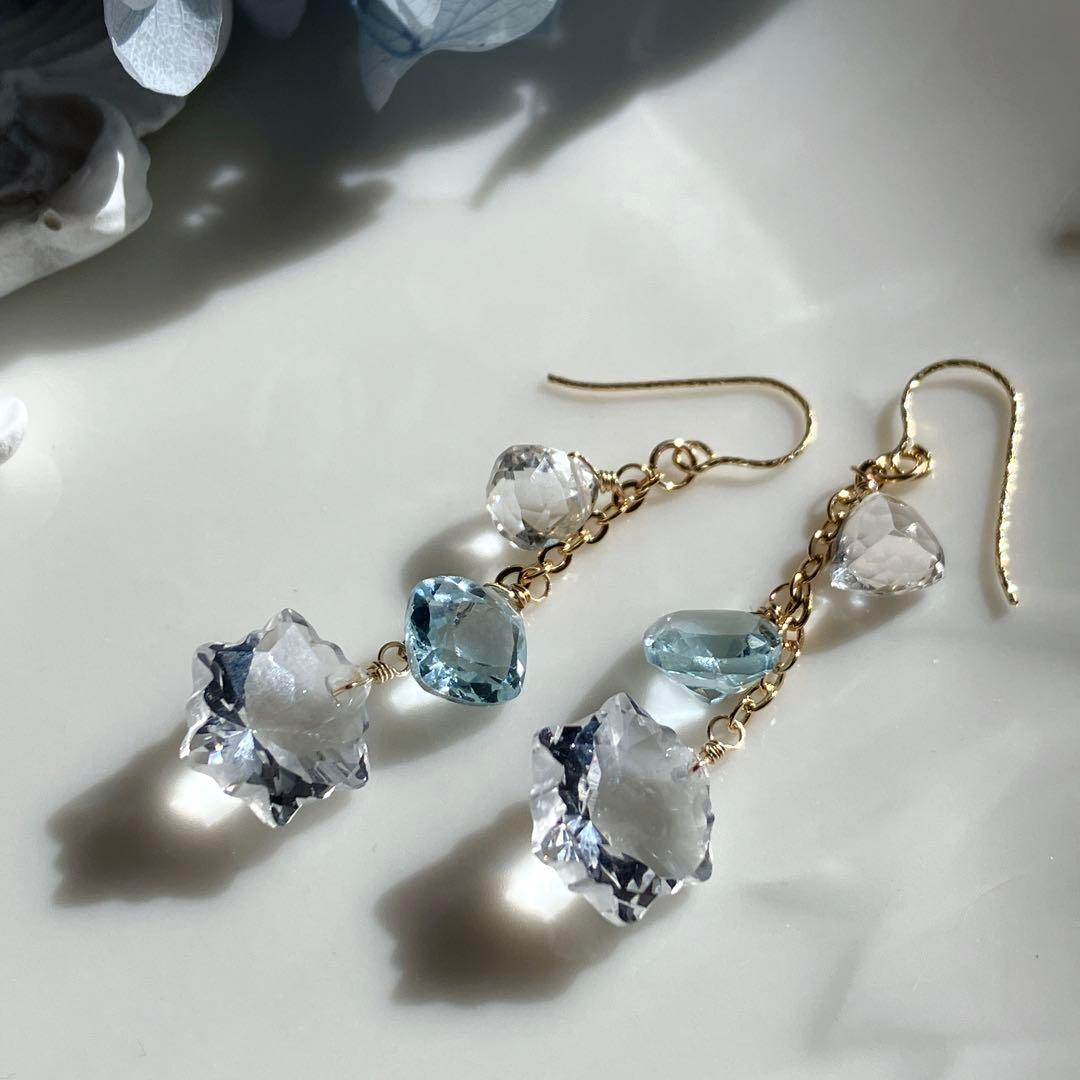 ポメころび◆ラスト1点✧雪の結晶✧水晶×スカイブルートパーズピアス