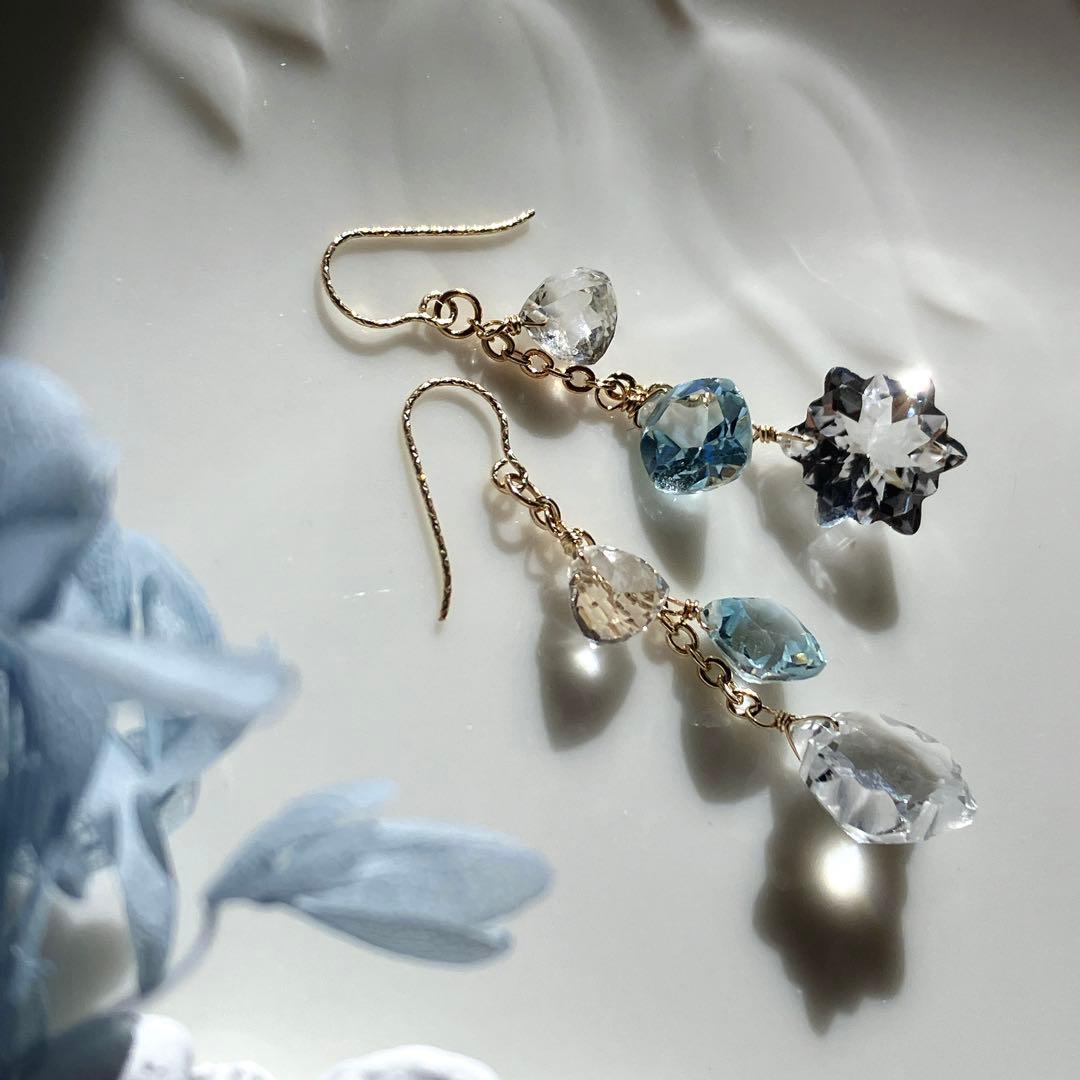 ポメころび◆ラスト1点✧雪の結晶✧水晶×スカイブルートパーズピアス