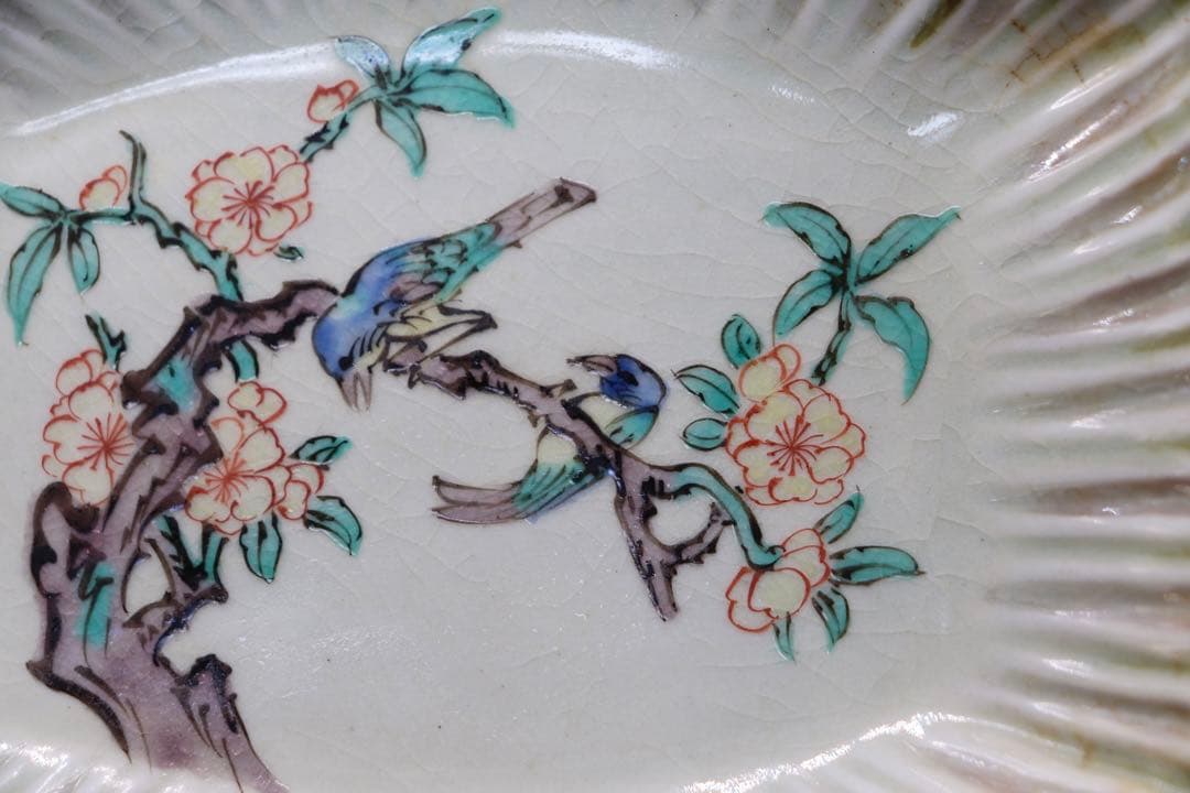 江戸　九谷焼菱型小皿5点　花鳥紋　送料込み0211