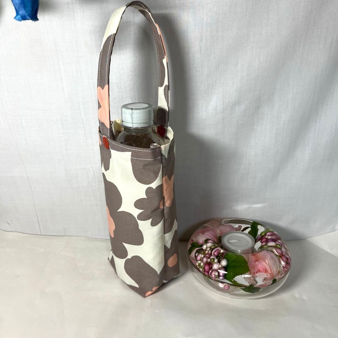 モチむぎ☘️エコバッグ　北欧風グレージュ大花柄　撥水　ミニバッグ付き