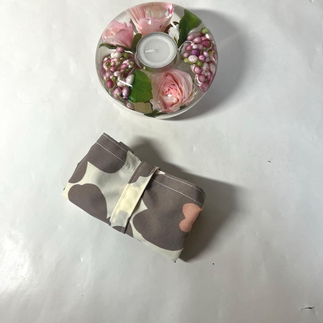 モチむぎ☘️エコバッグ　北欧風グレージュ大花柄　撥水　ミニバッグ付き