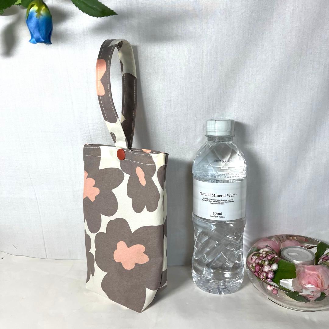 モチむぎ☘️エコバッグ　北欧風グレージュ大花柄　撥水　ミニバッグ付き