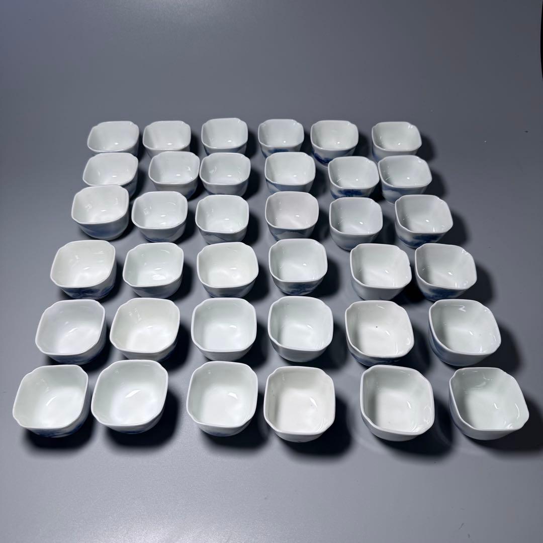 明治〜大正　幻の窯元　源六窯　染付富士松文角取形小鉢　珍味皿　36点！　料理屋