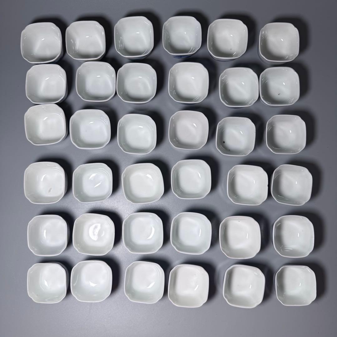 明治〜大正　幻の窯元　源六窯　染付富士松文角取形小鉢　珍味皿　36点！　料理屋