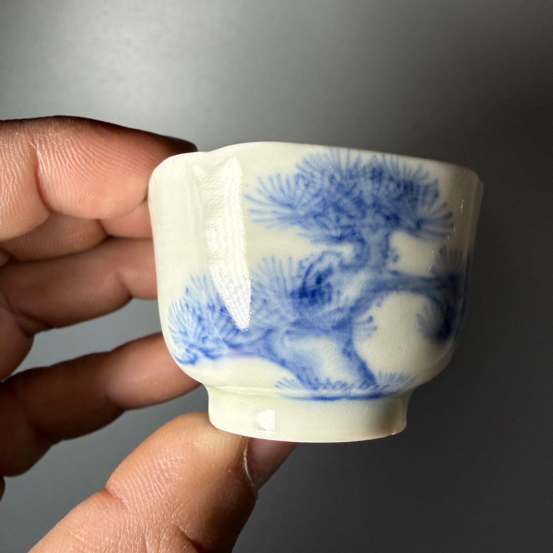 明治〜大正　幻の窯元　源六窯　染付富士松文角取形小鉢　珍味皿　36点！　料理屋