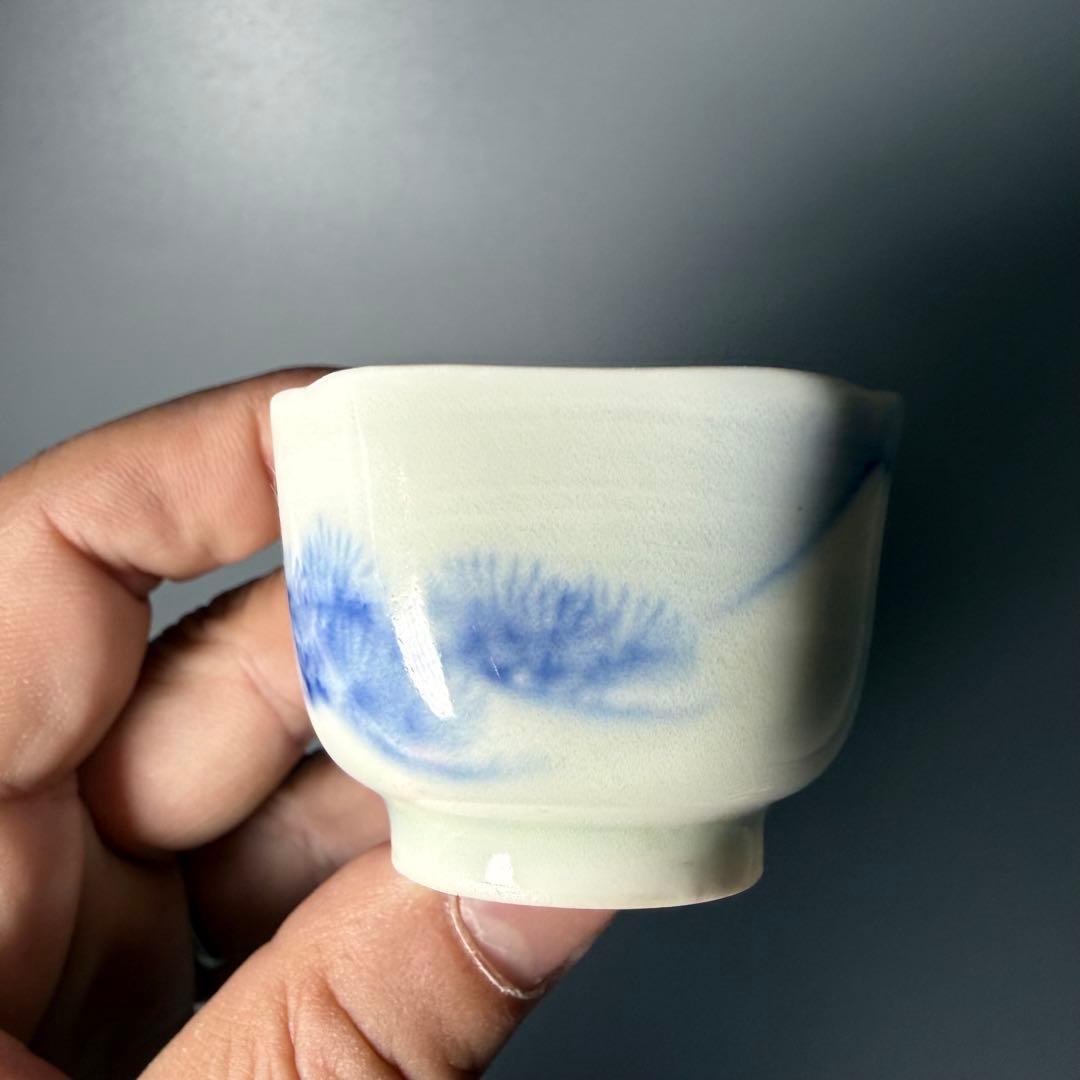 明治〜大正　幻の窯元　源六窯　染付富士松文角取形小鉢　珍味皿　36点！　料理屋